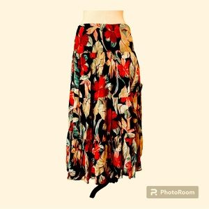 Chaps maxi long skirt floral pattern, black, red, cotton, size XL